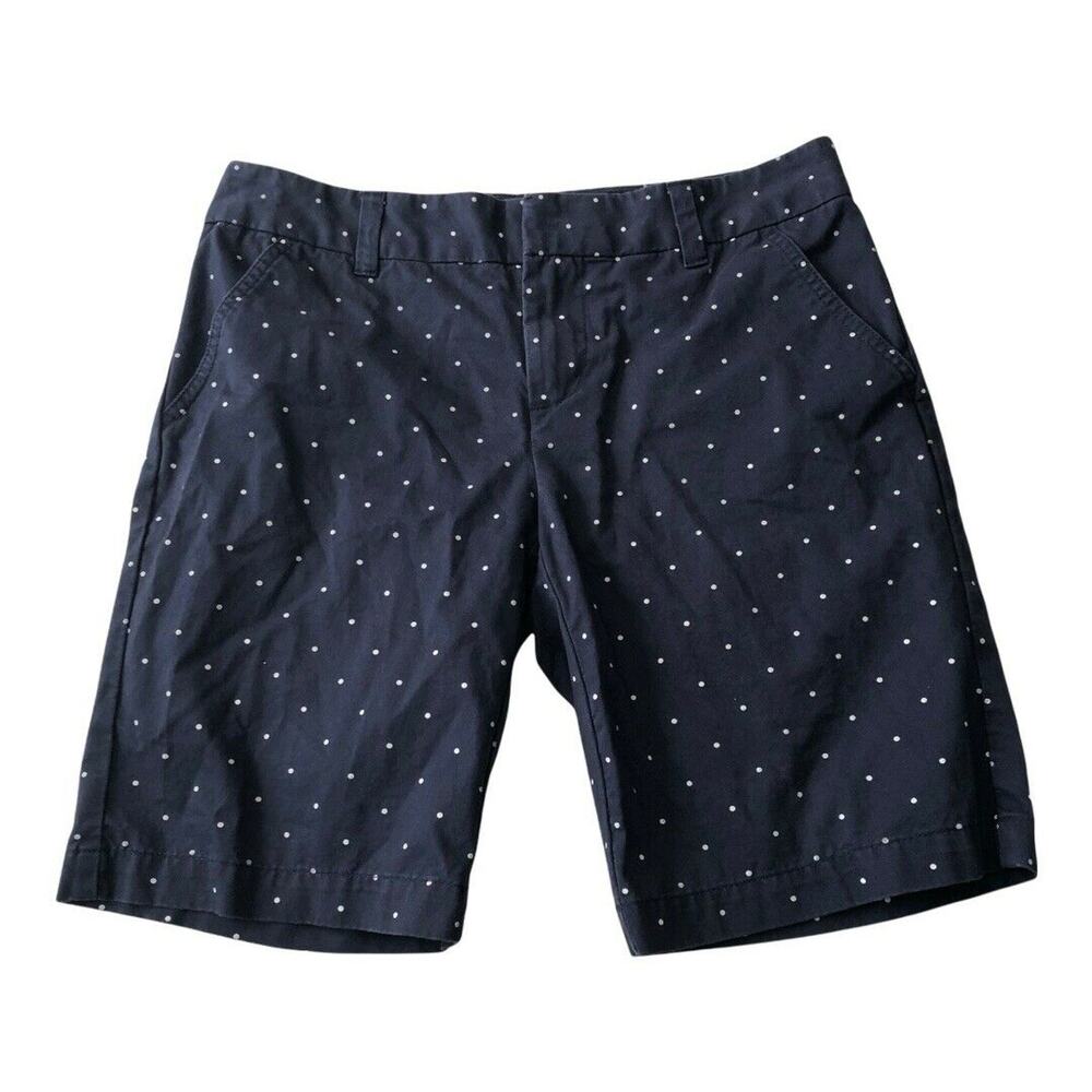 Tommy Hilfiger Womens Shorts Size 4 Polka Dot Navy Blue Bermuda Shorts Mid Rise